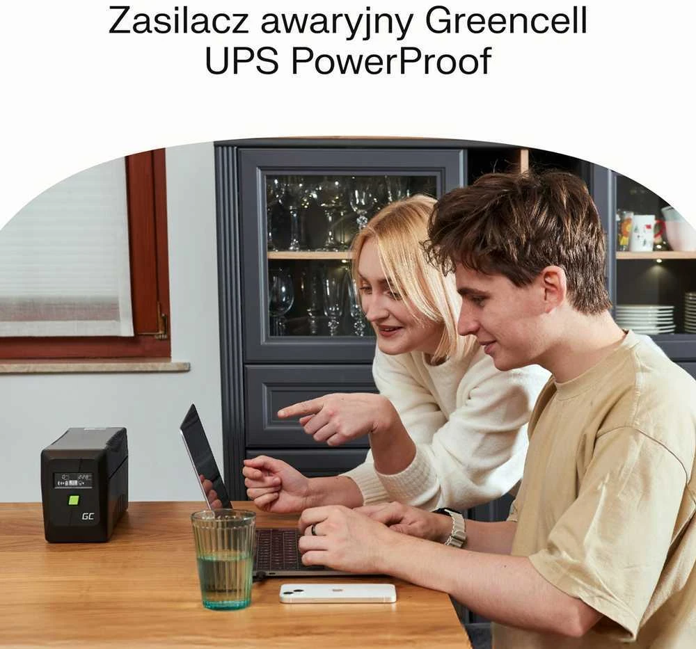 Green Cell Žalias Cell Atsarginis maitinimo šaltinis UPS Greencell 1000VA 600W PowerProof su LCD ekranu