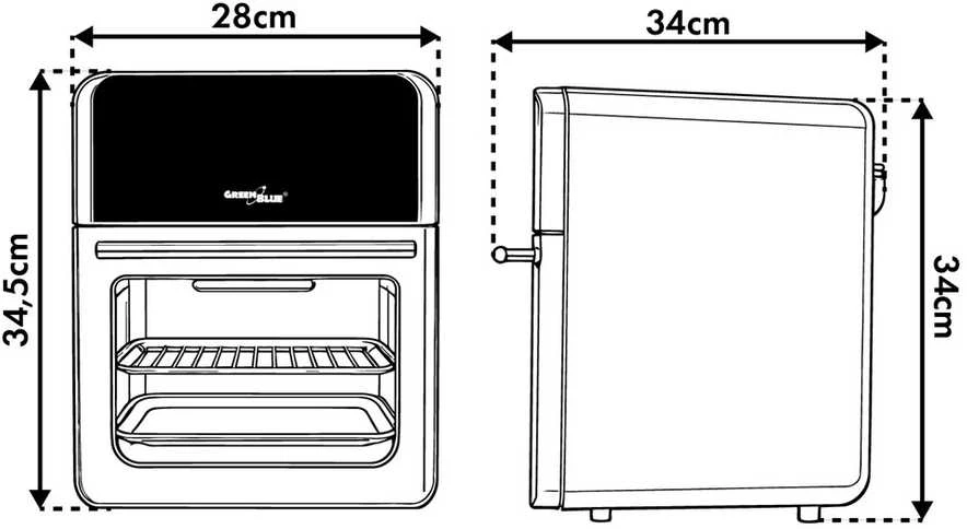 „GreenBlue AIR FRYER“ oro gruzdintuvė be aliejaus, 1800 W, 10 l talpa, 8 programos, priedai, laikmatis, GB950