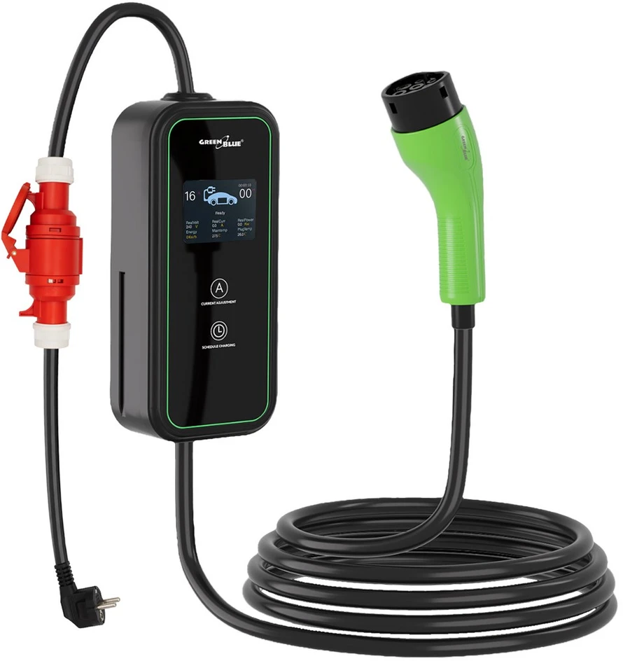 Įkroviklis EV / PHEV GreenBlue, nešiojamas, 2 tipo, laido ilgis 680 cm, IP65, 11 kW, 220–380 V AC 50/60 Hz, 16 A, 3 fazės, GB1100