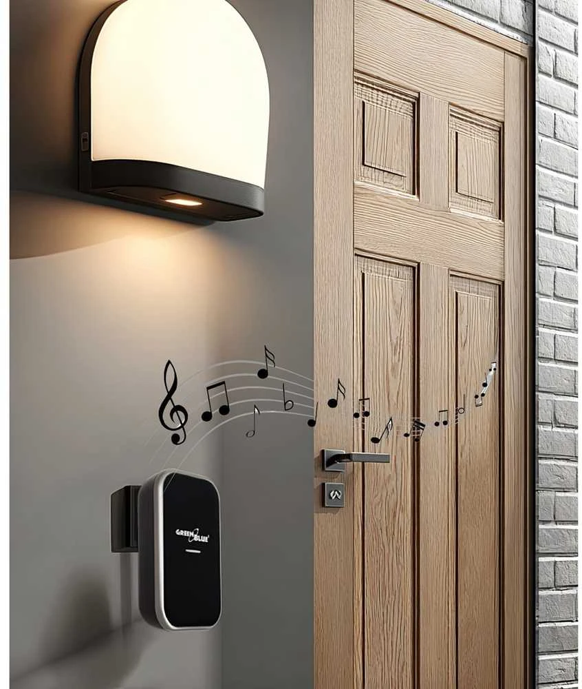 GreenBlue GB157 B Kinetic Baterija Be Wireless Dorr Bell, Melodies, Juodas, Diapazonas iki 200m, IP44