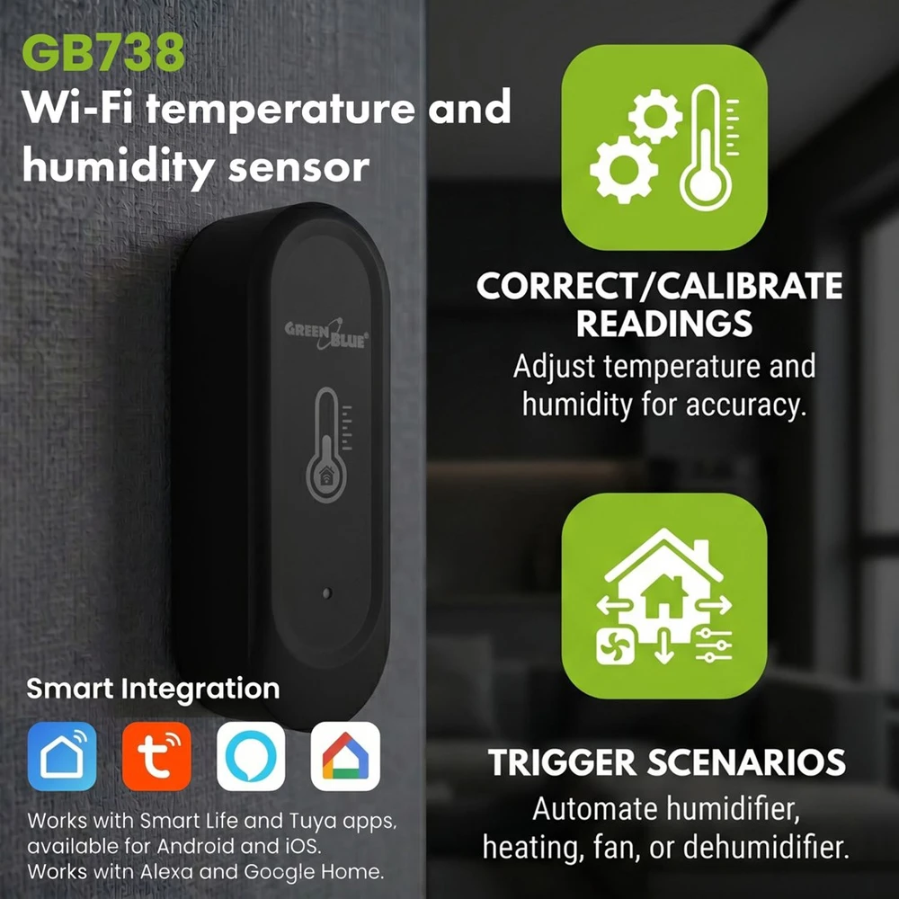 „GreenBlue“ lauko WiFi temperatūros ir drėgmės jutiklis, „Android“ / „iOS“, 3,0 V nuolatinė srovė, LR03x2, IP65, GB741