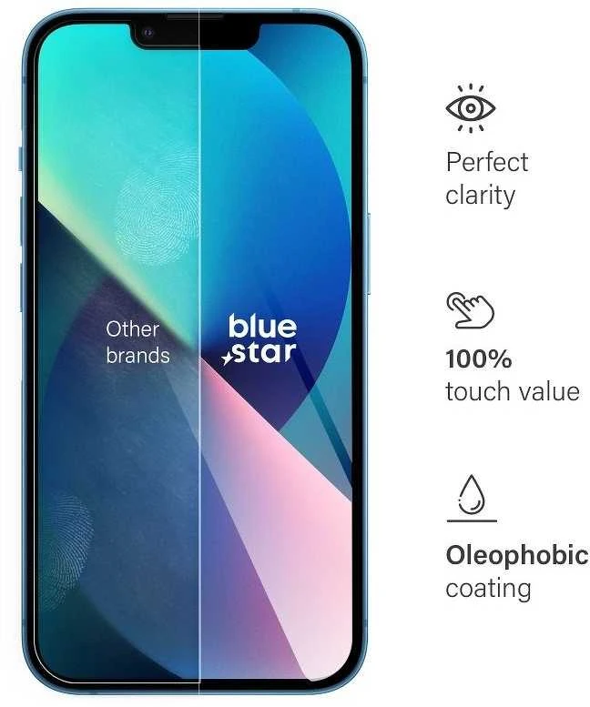 BlueStar Blue Star Grūdintas stiklas iPhone 13 / 13 PRO / 14 / 16e / 17e (SE 4 2025) mėlynos žvaigždės spalvos