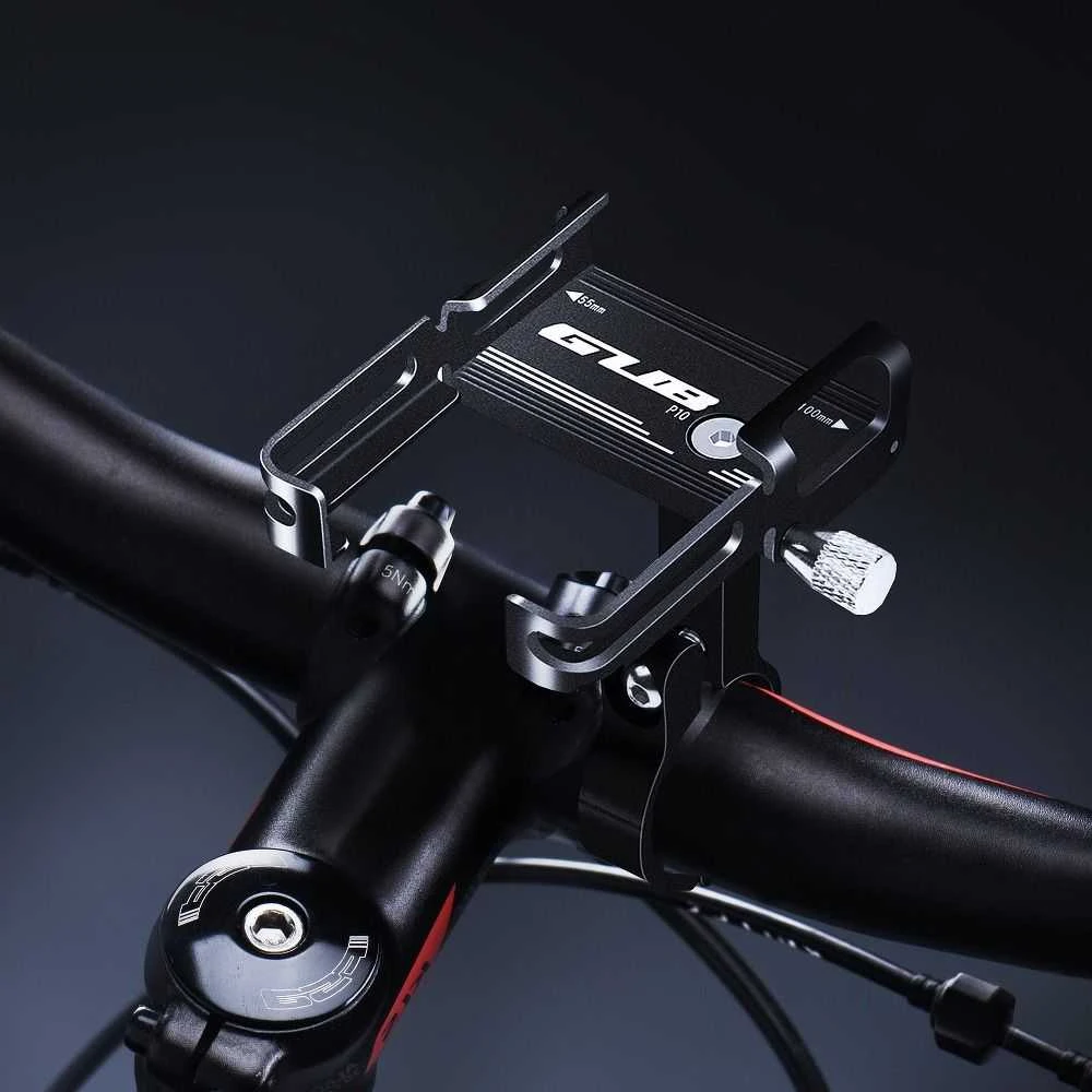 GUB bike holder for mobile phone + silicone bandage P10 Aliuminio juodas