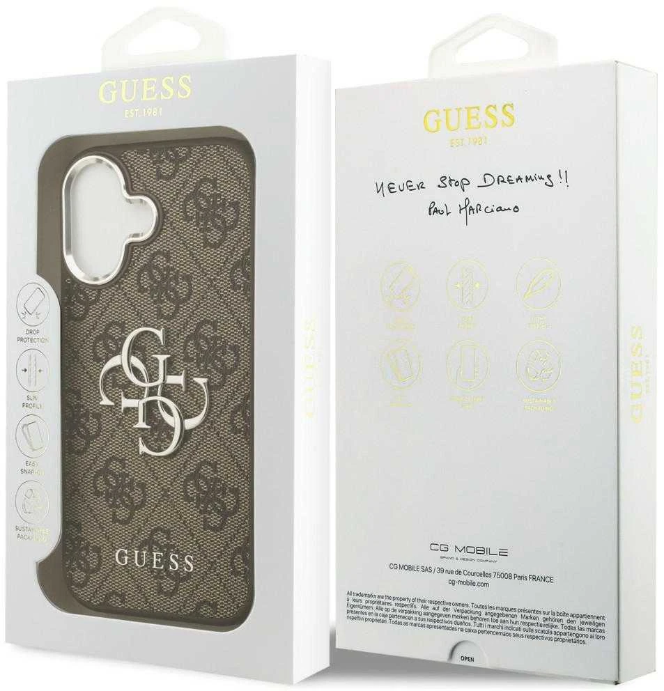 Guess 4G Big 4G Classic Logo dėklas skirtas Apple iPhone 17 rudos spalvos sidabro spalvos