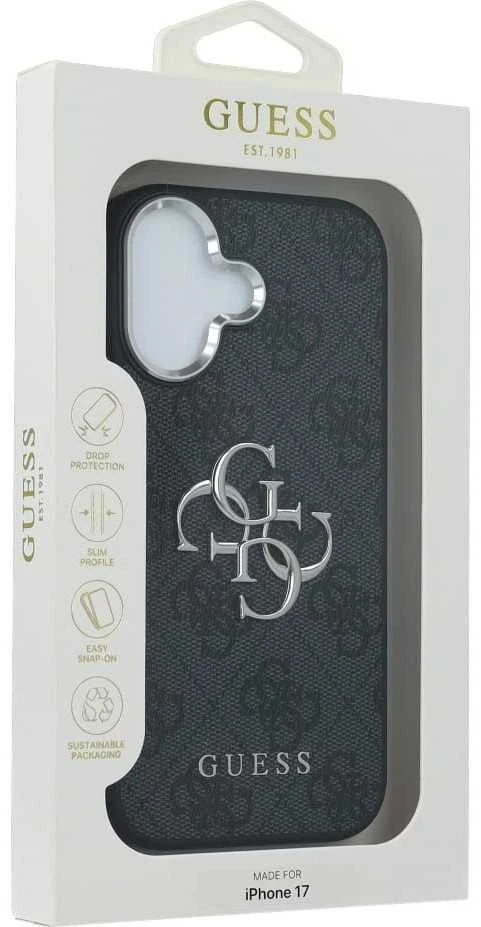 GUESS case for IPHONE 17 GUHCP17SP4G4SMCK (4G PU Odinis dėklas with Big 4G and Classic Logo and Sidabrinis Metal Camera Frame) juodas