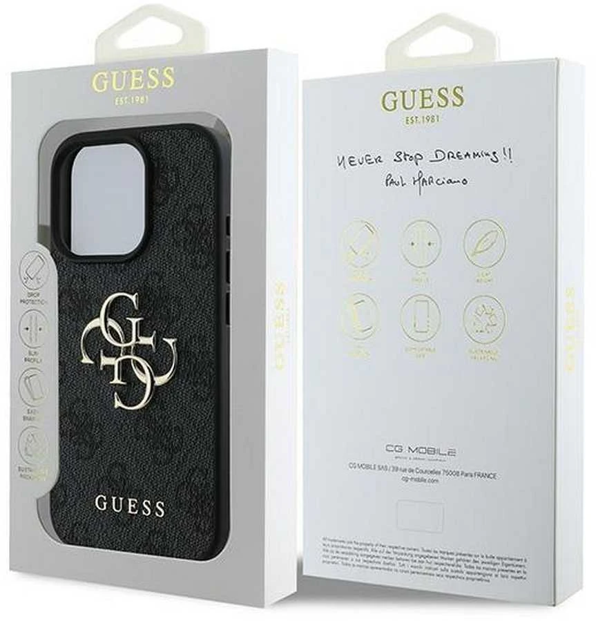 GUESS dėklas skirtas Apple iPhone 16 Pro GUHCP16L4GMGGR (4G PU Big Logo) juodos spalvos