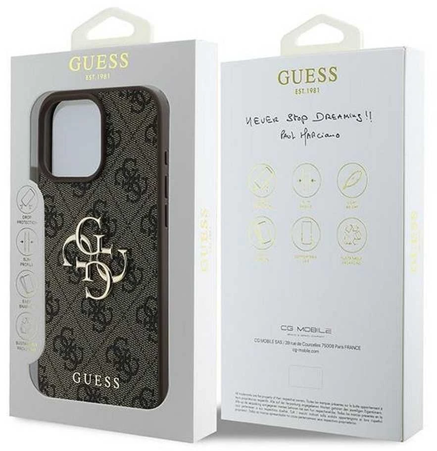 GUESS dėklas skirtas Apple iPhone 16 Pro GUHCP16L4GMGBR (4G PU Big Logo) rudos spalvos