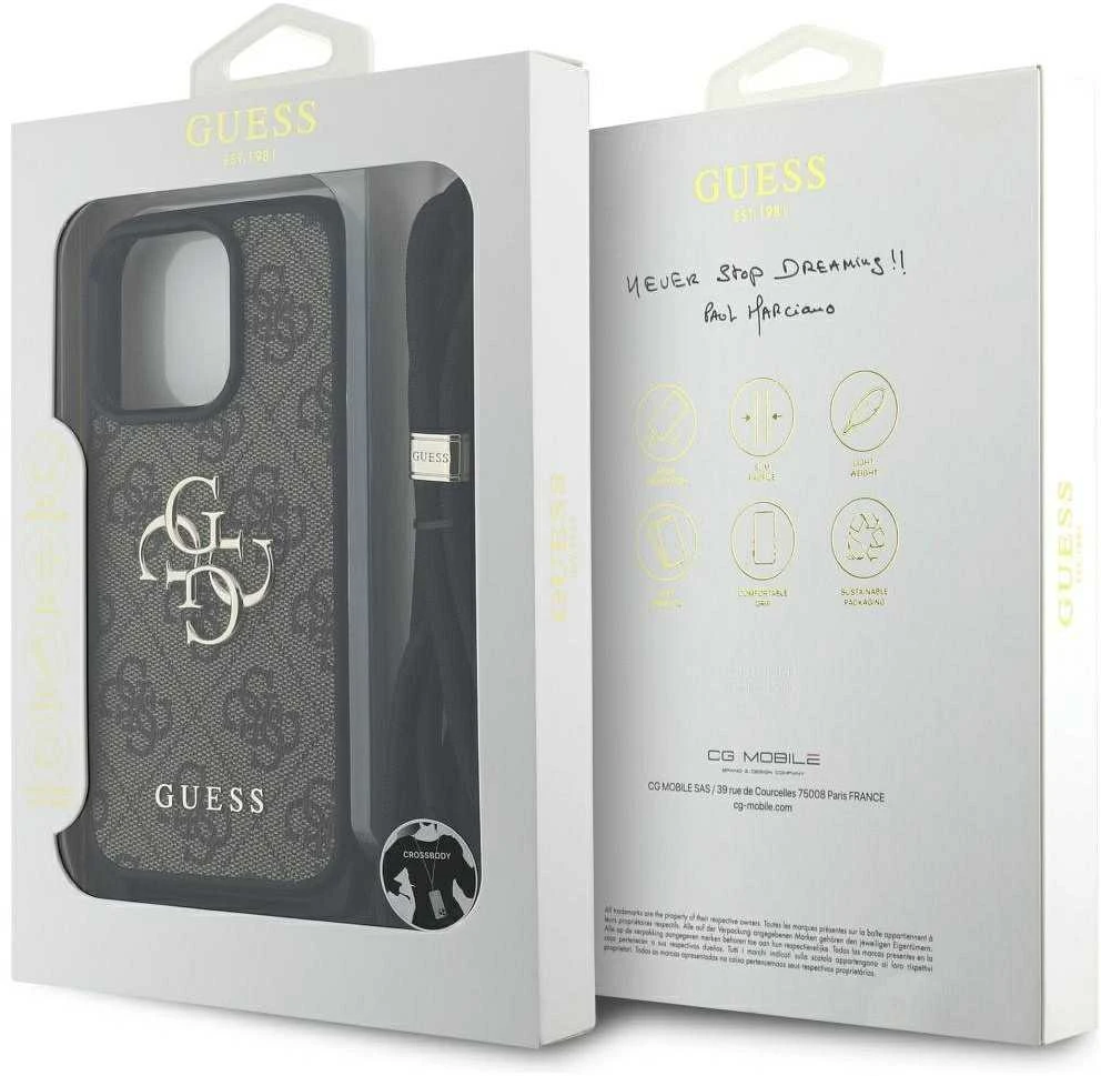 Dėklas Guess 4G Big Logo Cord Stap Crossbody Apple iPhone 16 Pro Max rudos spalvos