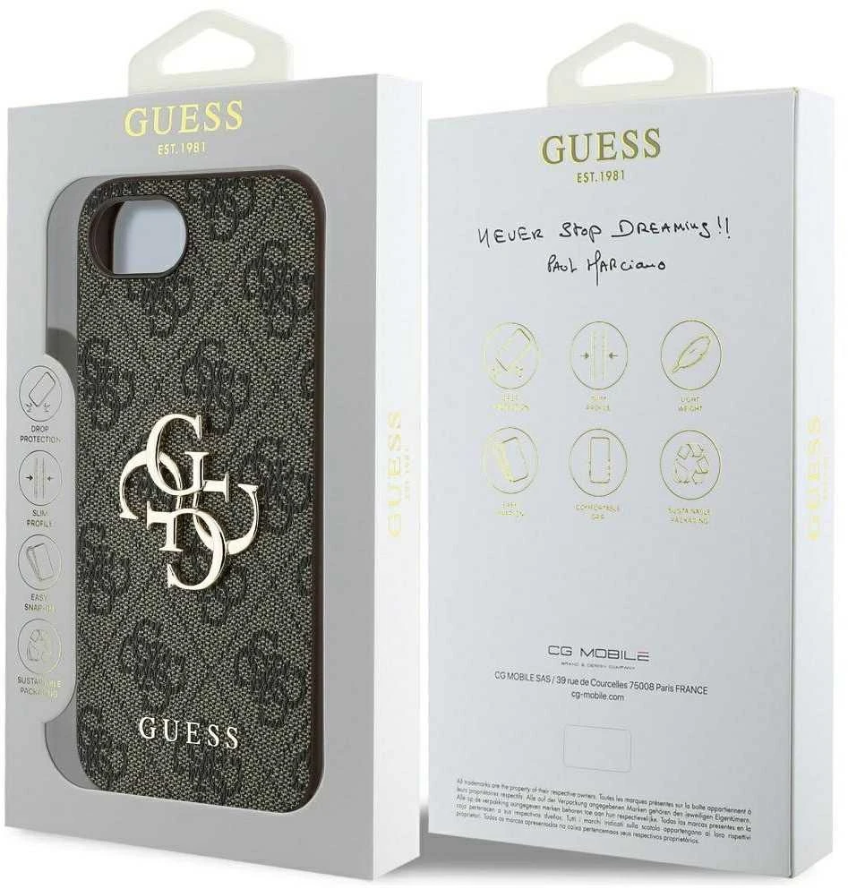 Guess PU 4G Metal Logo Apple iPhone 16e dėklas telefonui rudos spalvos