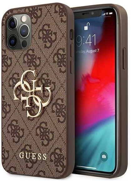 Dėklas Guess GUHCP12M4GMGBR skirtas Apple iPhone 12/12 Pro 6.1", rudas