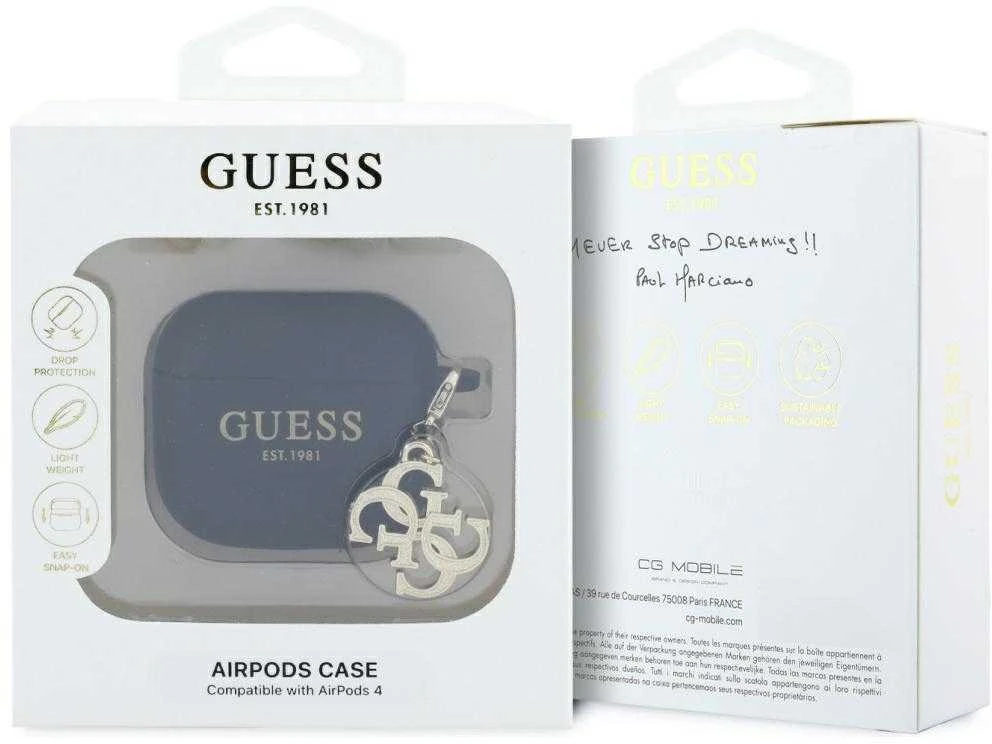 Guess GUA4LECG4K AirPods 4 dėklas juodos spalvos Silicone 4G Charm