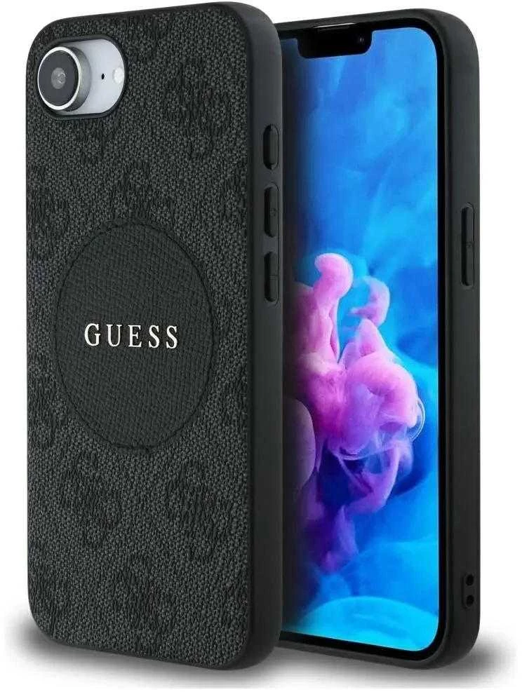 Guess 4G Circle Classic Logo MagSafe dėklas iPhone 16e - juodas
