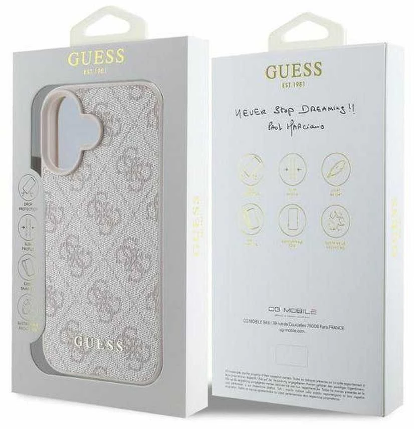 Guess GUHCP16SG4GFPI Apple iPhone 16 6.1″ rožinės spalvos kietas dėklas 4G Classic