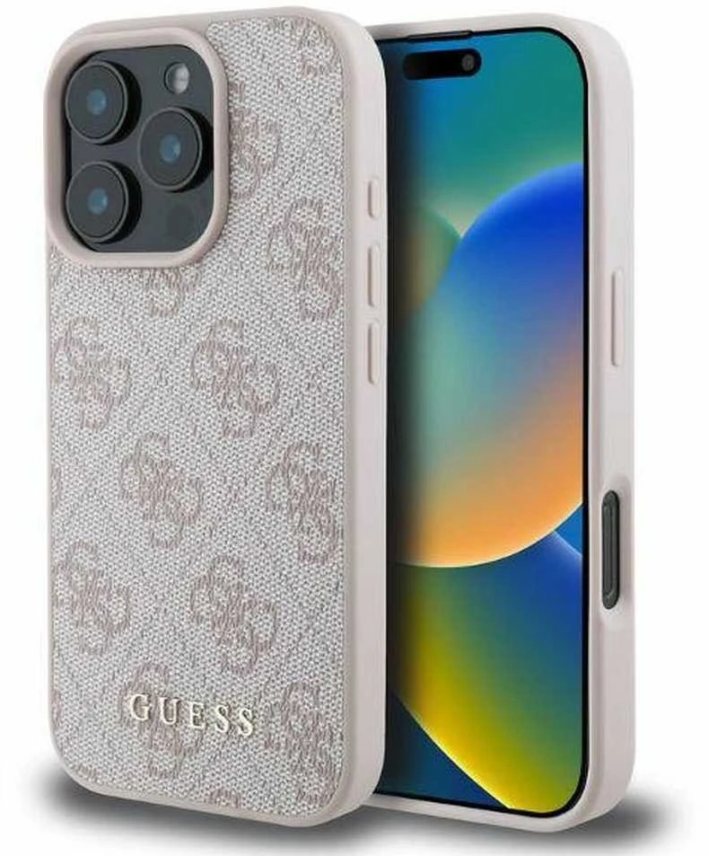 Guess GUHCP16LG4GFPI iPhone 16 Pro 6.3″ rožinės spalvos kietas dėklas 4G Classic