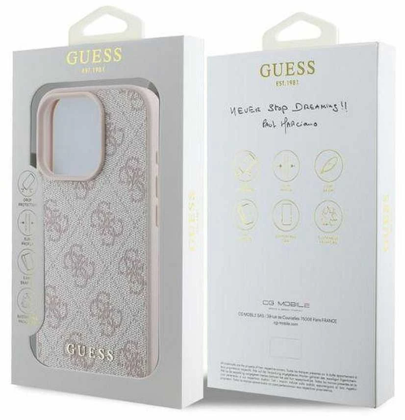 Guess GUHCP16LG4GFPI iPhone 16 Pro 6.3″ rožinės spalvos kietas dėklas 4G Classic