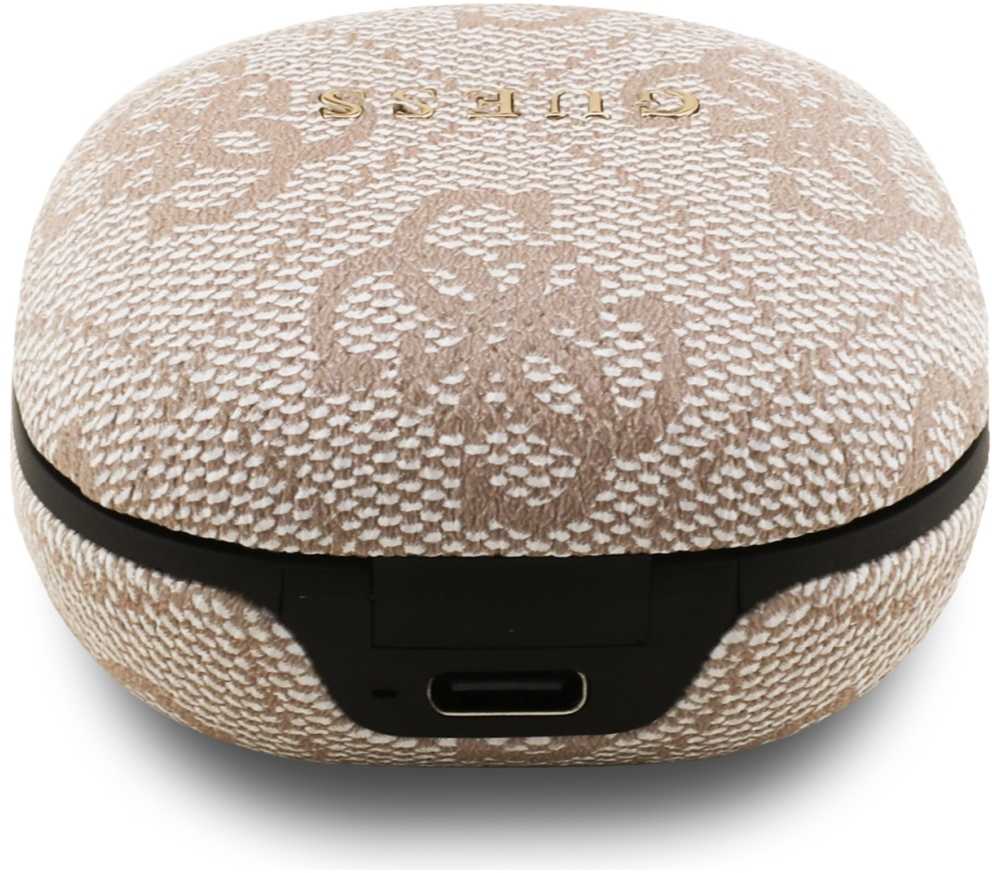 Ausinės Guess PU 4G Script Logo ENC TWS belaidės auisnės rožinės spalvos