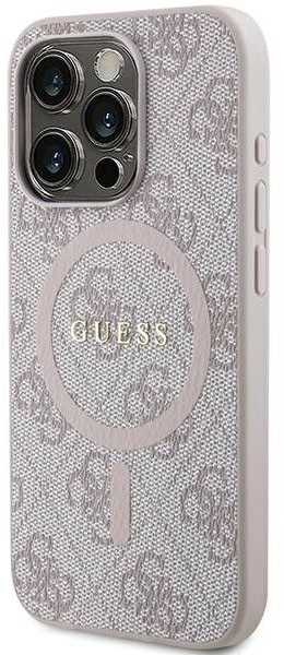 Apple iPhone 13 Pro Max Guess dėklas 4G Collection odinis Metal Logo MagSafe (GUHMP13XG4GFRP) rožinės spalvos