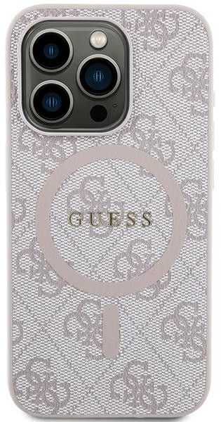 Apple iPhone 13 Pro Max Guess dėklas 4G Collection odinis Metal Logo MagSafe (GUHMP13XG4GFRP) rožinės spalvos