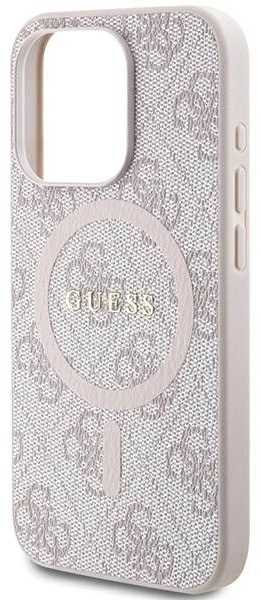 Apple iPhone 13 Pro Max Guess dėklas 4G Collection odinis Metal Logo MagSafe (GUHMP13XG4GFRP) rožinės spalvos