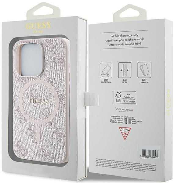 Apple iPhone 13 Pro Max Guess dėklas 4G Collection odinis Metal Logo MagSafe (GUHMP13XG4GFRP) rožinės spalvos