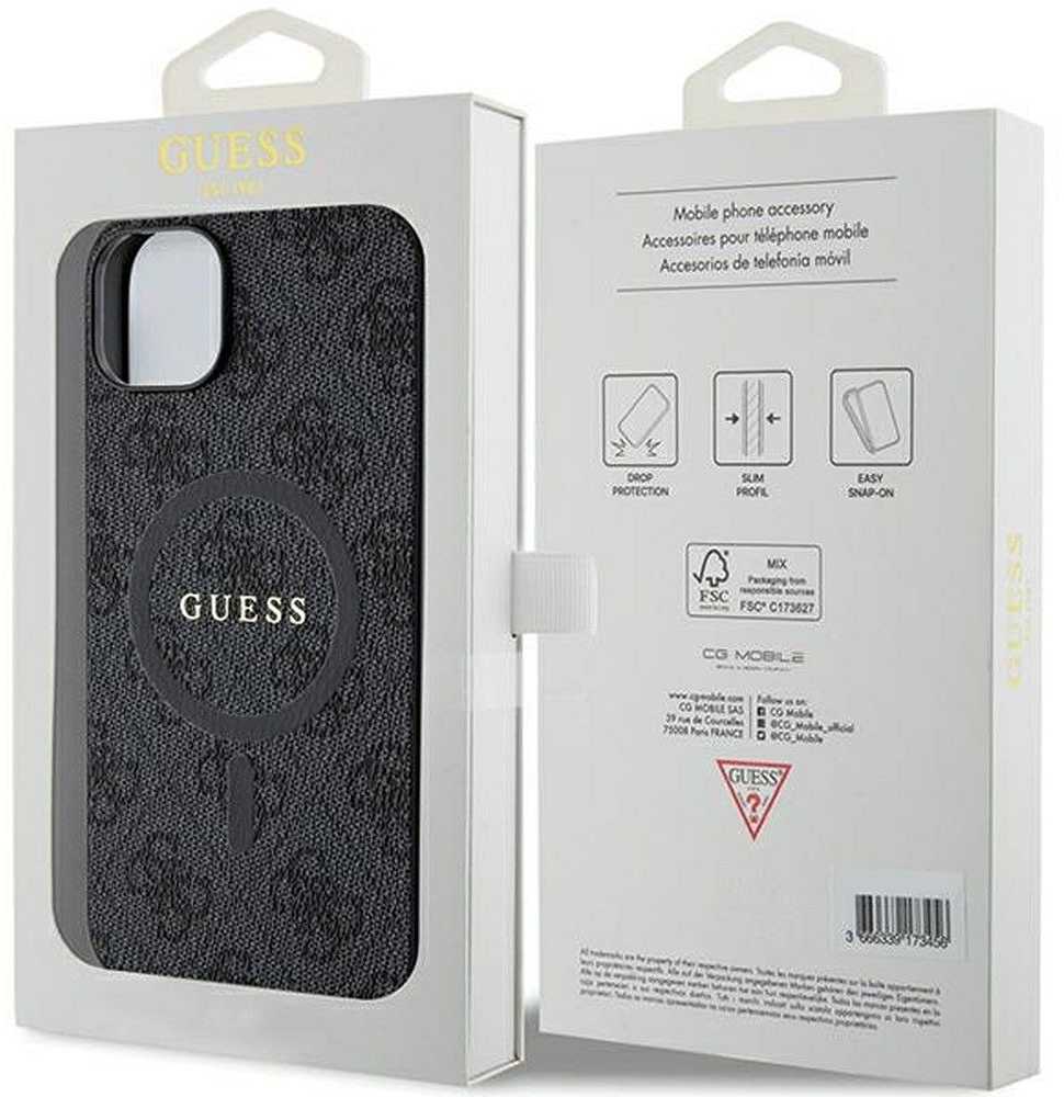 Dėklas GUESS GUHMP15SG4GFRK IPHONE 15/14/13 6.1 "Juodas / Juodas HARDCASE 4G COLLECTION LEATHER METAL MAGSAFE LOGO