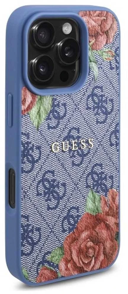 Guess GUHMP16LP4ROPEMCB Apple iPhone 16 Pro 6.3″ mėlynas kietas dėklas 4G Flowers Print MagSafe