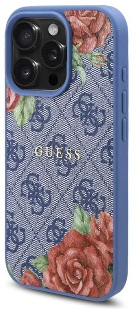 Guess GUHMP16LP4ROPEMCB Apple iPhone 16 Pro 6.3″ mėlynas kietas dėklas 4G Flowers Print MagSafe