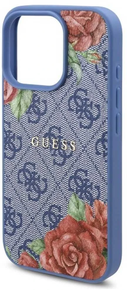 Guess GUHMP16LP4ROPEMCB Apple iPhone 16 Pro 6.3″ mėlynas kietas dėklas 4G Flowers Print MagSafe