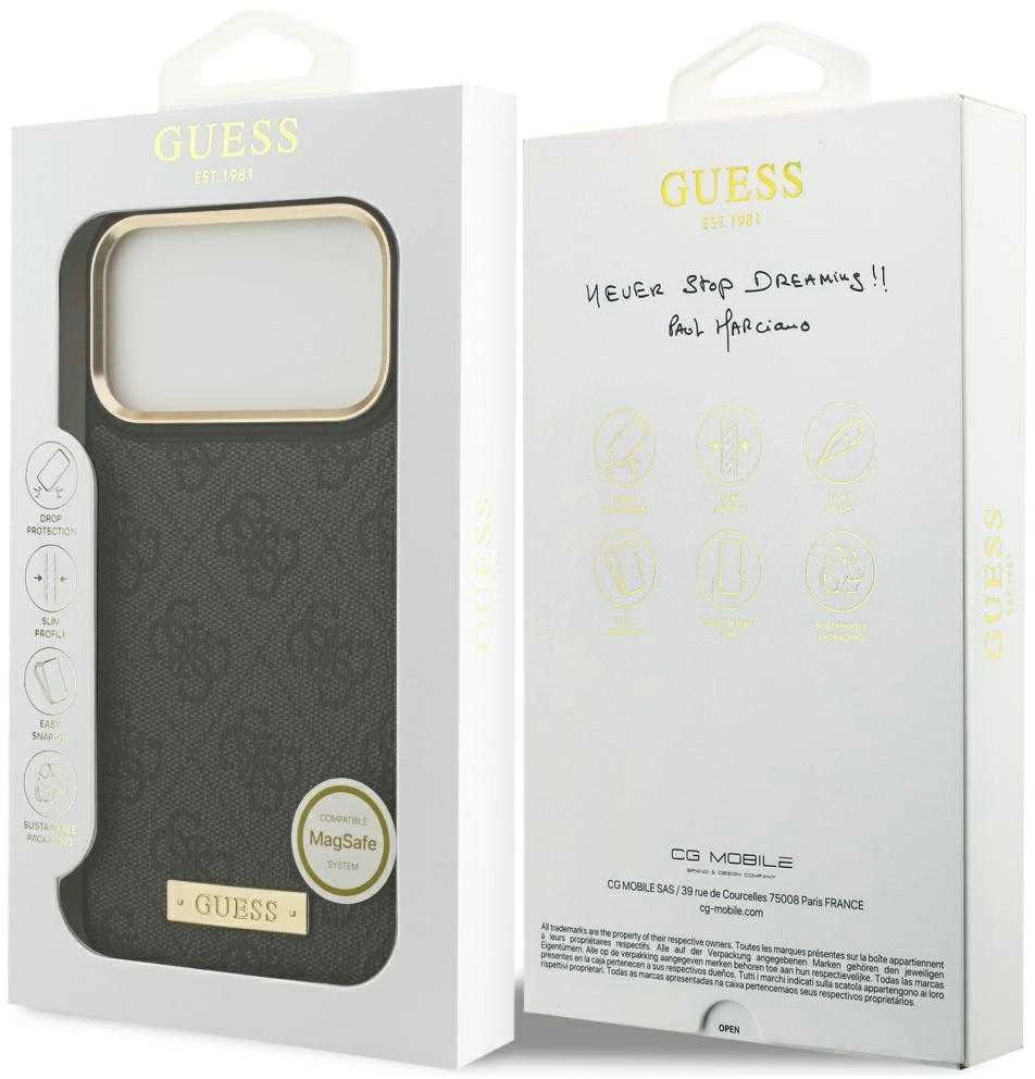 Guess 4G Logo Plate MagSafe dėklas Apple iPhone 17 Pro Max juodos spalvos
