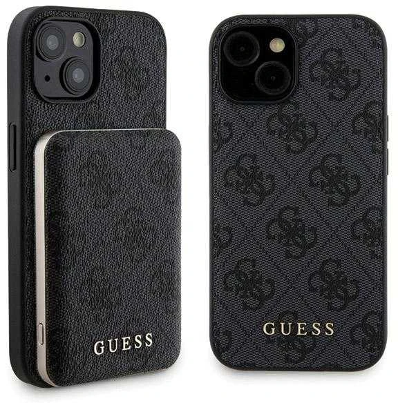 „Guess“ komplektas GUBPM5P15S4GEMGK Apple iPhone 15 6.1“ kietas dėklas + išorinė baterija 5000mAh „MagSafe“ juodos spalvos 4G su jungtimi