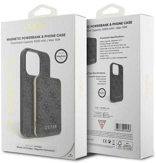 Dėklas Rinkinys Guess GUBPM5P14X4GEMGK Apple iPhone 14 Pro Max 6.7″ hardcase + Powerbank 5000mAh MagSafe juodos spalvos