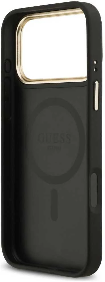 Guess PU Leather 4G Gold Frame MagSafe dėklas skirtas Apple iPhone 17 Pro Max juodos spalvos