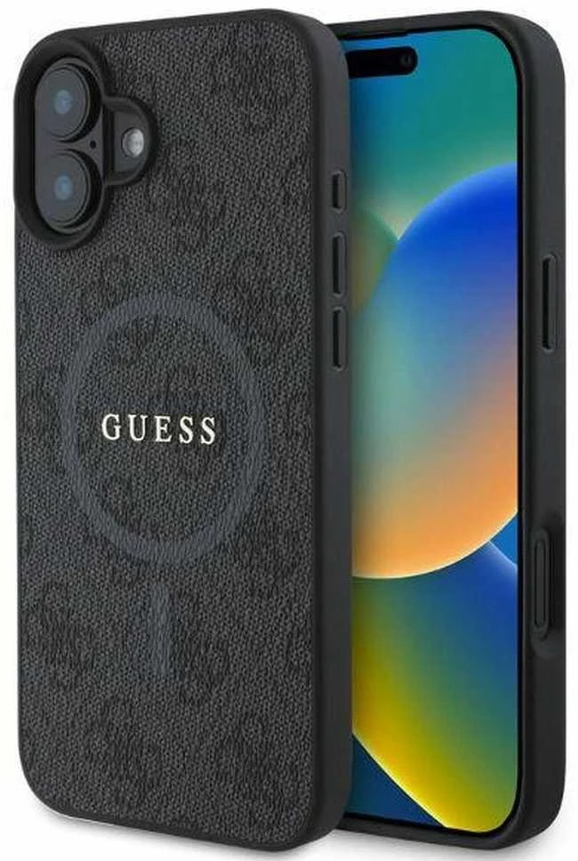 Guess PU Leather 4G Colored Ring MagSafe Apple iPhone 16 dėklas telefonui juodos spalvos