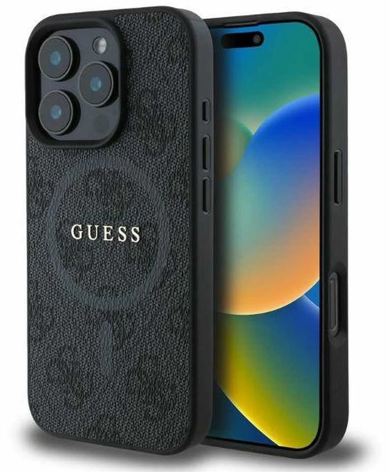 Guess PU Leather 4G Colored Ring MagSafe Apple iPhone 16 Pro dėklas telefonui juodos spalvos