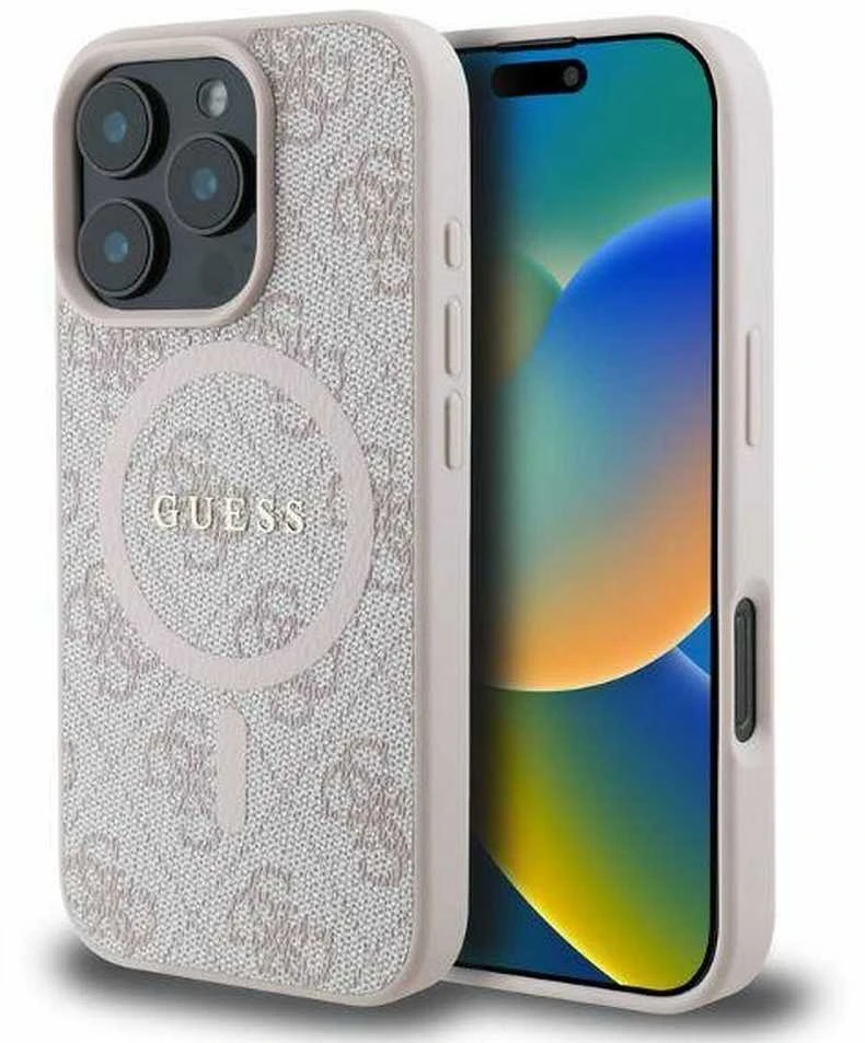 Dėklas Guess GUHMP16LG4GFRP Apple iPhone 16 Pro 6.3" rožinės spalvos hardcase 4G Ring Classic Logo MagSafe