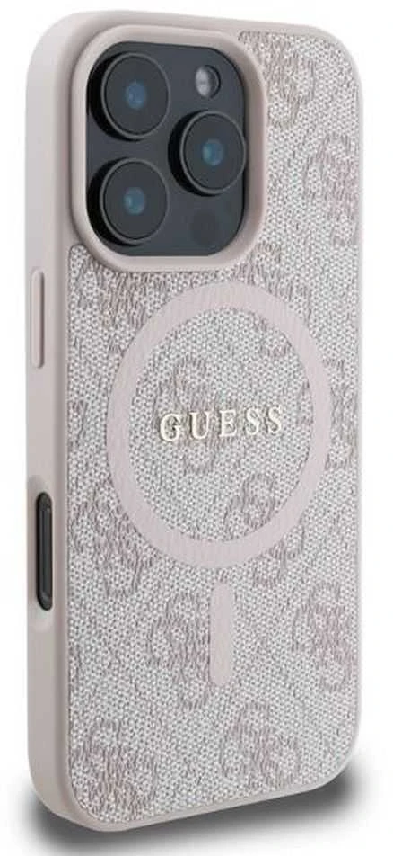Dėklas Guess GUHMP16LG4GFRP Apple iPhone 16 Pro 6.3" rožinės spalvos hardcase 4G Ring Classic Logo MagSafe