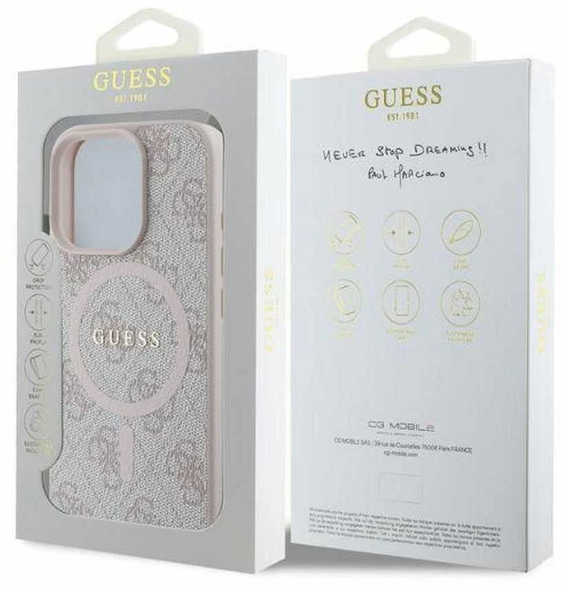 Dėklas Guess GUHMP16LG4GFRP Apple iPhone 16 Pro 6.3" rožinės spalvos hardcase 4G Ring Classic Logo MagSafe