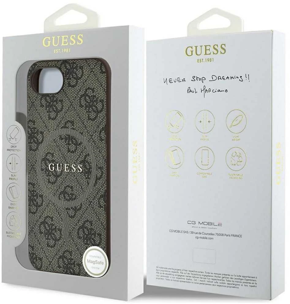 Guess PU Leather 4G Colored Ring MagSafe Apple iPhone 16e dėklas telefonui rudos spalvos