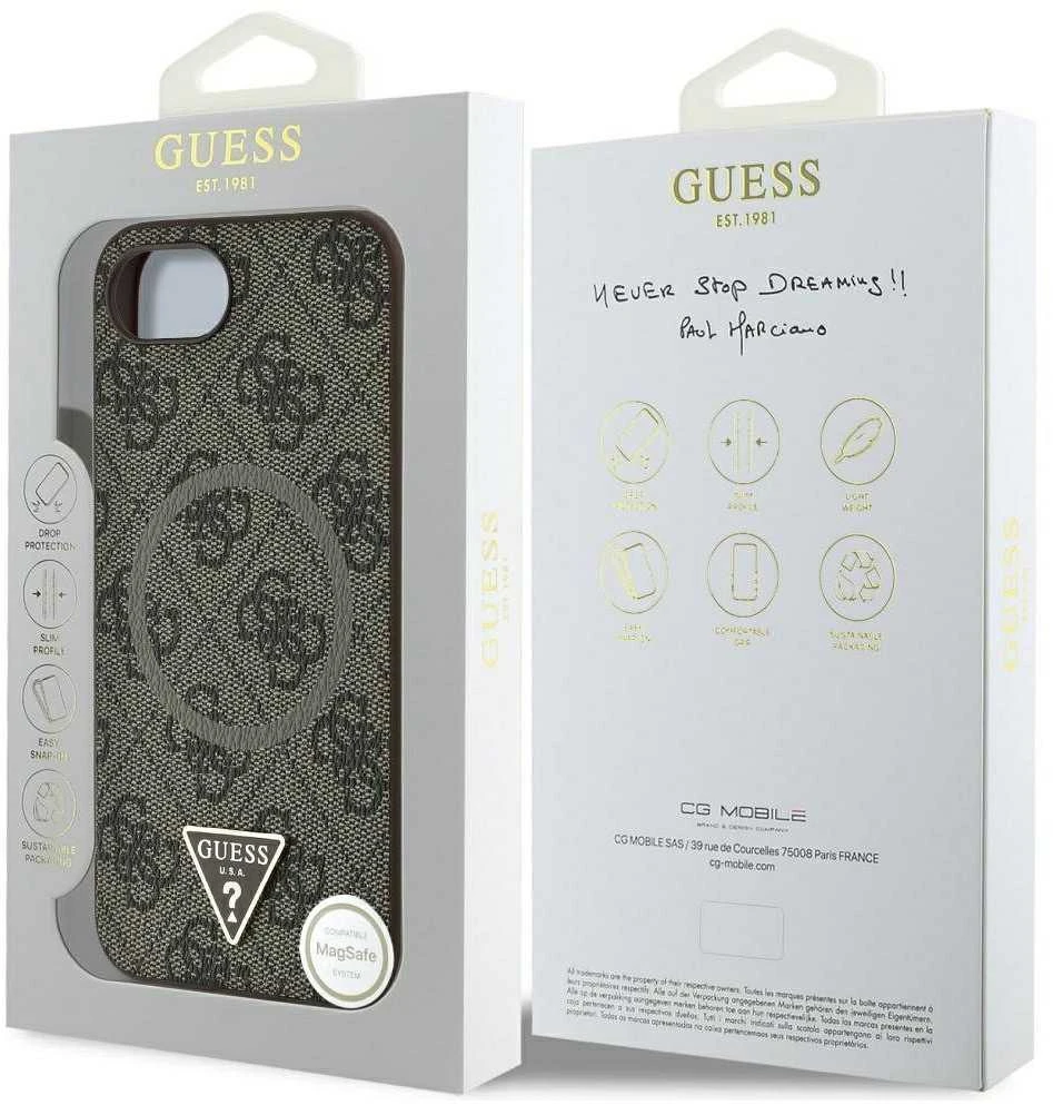 Guess PU 4G Strass Triangle Metal Logo Apple iPhone 16e dėklas telefonui rudos spalvos