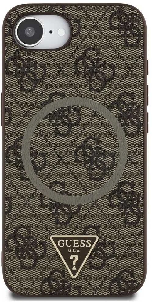Guess PU 4G Strass Triangle Metal Logo Apple iPhone 16e dėklas telefonui rudos spalvos