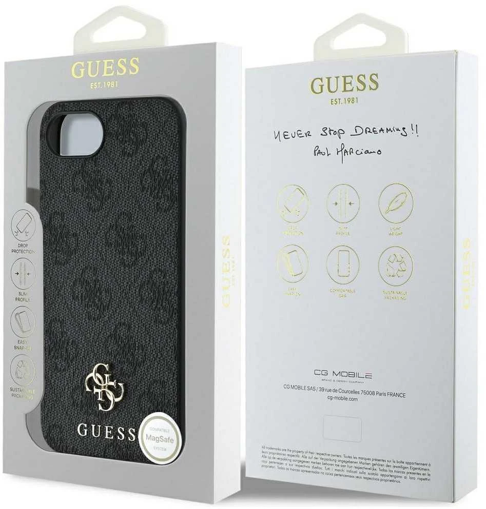 GUESS dėklas skirtas Apple iPhone 16e (SE 4 2025) compatible with MagSafe GUHMPSE4P4SM4MK (PU 4G Small 4G and Classic) juodos spalvos