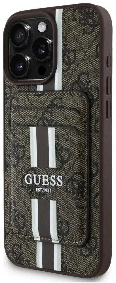 Guess 4G Stripes su portfelem Magsafe Apple iPhone 16 Pro Max dėklas telefonui rudos spalvos