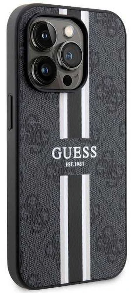 Guess telefono dėklas iPhone 14 Pro Max 6,7 GUHMP14XP4RPSK juodas hard telefono dėklas 4G Printed Stripes MagSafe