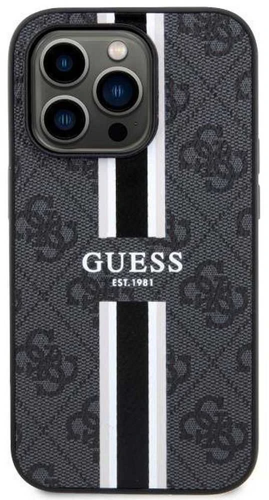 Guess telefono dėklas iPhone 14 Pro Max 6,7 GUHMP14XP4RPSK juodas hard telefono dėklas 4G Printed Stripes MagSafe