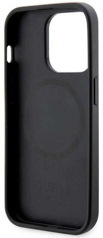 Guess telefono dėklas iPhone 14 Pro Max 6,7 GUHMP14XP4RPSK juodas hard telefono dėklas 4G Printed Stripes MagSafe