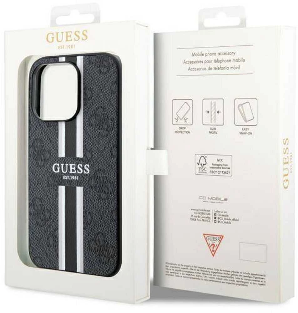 Guess telefono dėklas iPhone 14 Pro Max 6,7 GUHMP14XP4RPSK juodas hard telefono dėklas 4G Printed Stripes MagSafe