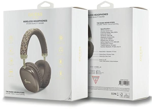 Guess Bluetooth on-ear ausinės GUBHK1GCTCSW ruda Gcube Metallic Script Logo