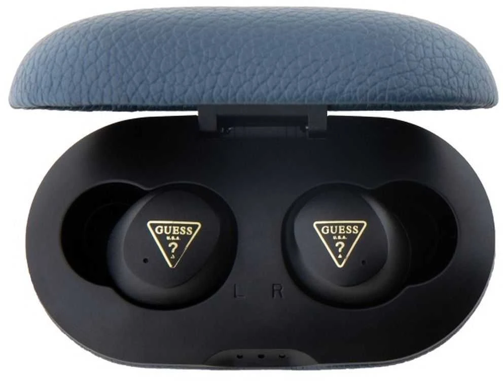 Guess ausinės Bluetooth GUTWSPGTSPSB TWS mėlynos spalvos Grained Classic Logo