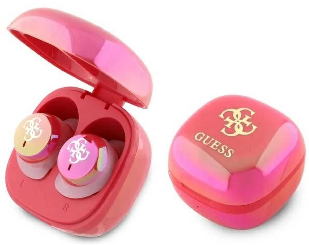 Guess Bluetooth ausinės GUTWSJ144ESF TWS + įkrovimo stotelė fuksija Iridescent 4G Printed Logo