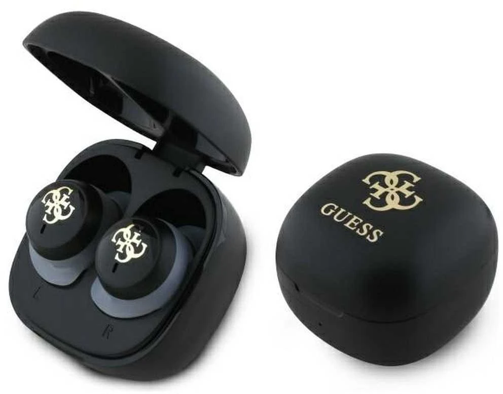 Guess Bluetooth ausinės GUTWSJ144ESK TWS + docking station juodos spalvos Iridescent 4G Printed Logo